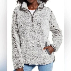 Thread & Supply Women  Teddy Fleece Sherpa Coat Long Sleeve Charcoal Sz L EUC